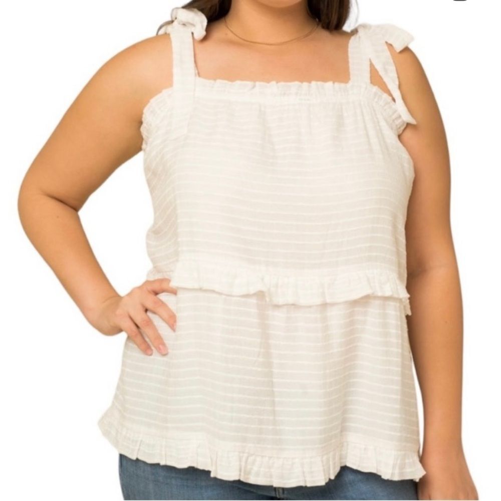 NWT Gilli women’s plus size white ruffle, tiered tie strap top 2X